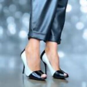 GUCCI White Nubuck / Black Patent - Peep Toe Pumps : Retail: $575!!